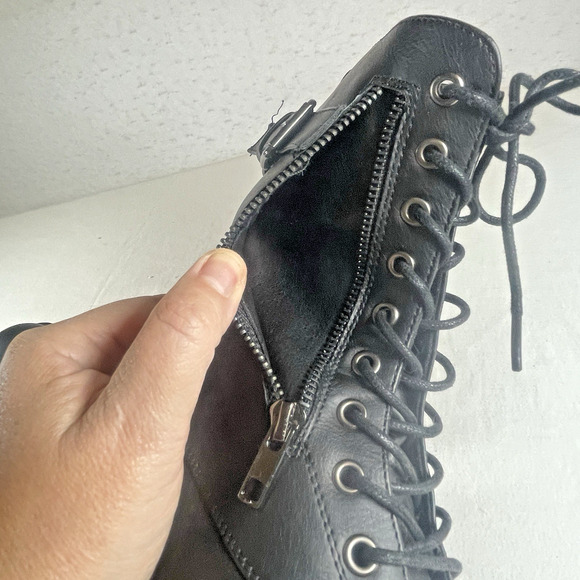 Vepose Black Women Combat Boots Size 8.5 Mid-Calf Zip w/Side Pocket CJY928 Laces - Picture 3 of 10